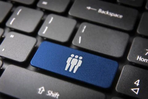 Blue network team keyboard key, business background Stock Photos