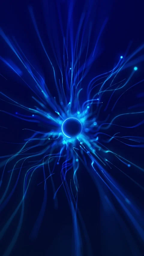 Blue Neural Network Energy Sphere with Radiating Data Lines Video stock 341366216