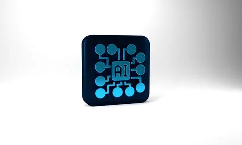Blue Neural network icon isolated on grey background. Artificial intelligence AI Stockillustratie