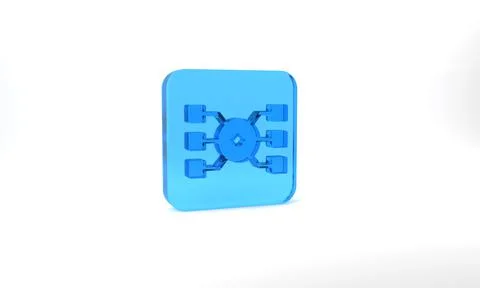 Blue Neural network icon isolated on grey background. Artificial intelligence AI Stock Illustration