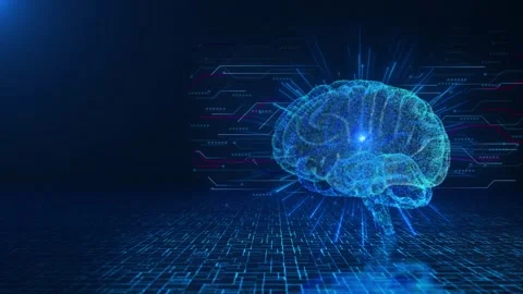 Blue neural technology brain visual luminous particle anatomy, circuit connectio Stock Footage 340567350