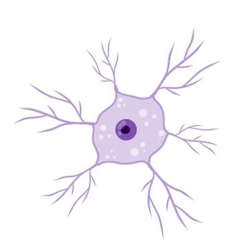 Blue neuron cell. Brain activity and dendrites. Scientific cartoon illustrati Stock Illustration