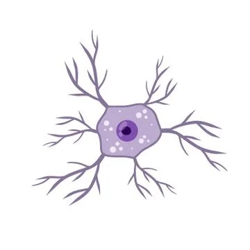 Blue neuron cell. Brain activity and dendrites. Scientific cartoon illustrati Stock Illustration
