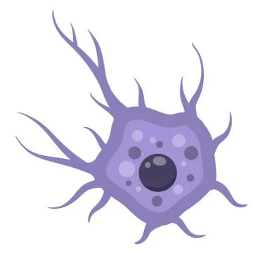 Blue neuron cell. Brain activity and dendrites. Membrane and the nucleus. Stock Illustration