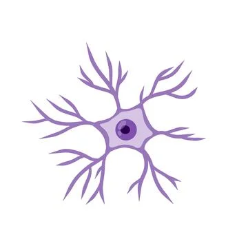 Blue neuron cell. Brain activity and dendrites. Scientific cartoon illustrati Stock Illustration
