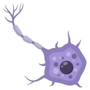 Blue neuron cell. Membrane and the nucleus. Scientific cartoon illustration. Stock Illustration