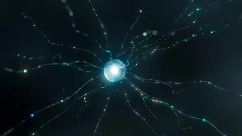 Blue Neurons Dynamic Cell 3D Rendering Stockbeeldmateriaal 342512423
