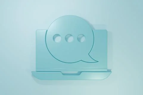 Blue New chat messages notification on laptop icon isolated on blue backgro.. Stock Illustration