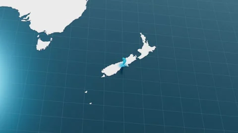 Blue New Zeeland 3d map with pointer pin surrounded with other countries in Stock Footage 313873322