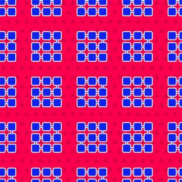 Blue NFT blockchain technology icon isolated seamless pattern on red background Stock Illustration