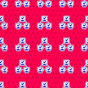 Blue NFT blockchain technology icon isolated seamless pattern on red background Stock Illustration