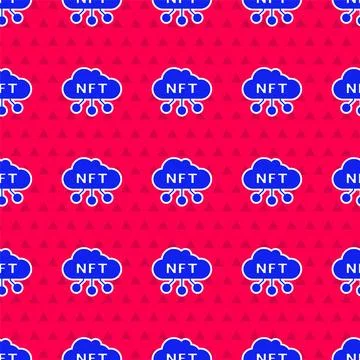 Blue NFT cloud icon isolated seamless pattern on red background. Non fungib.. Stock Illustration