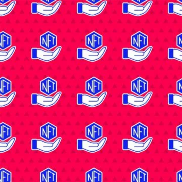 Blue NFT Digital crypto art icon isolated seamless pattern on red background Stock Illustration
