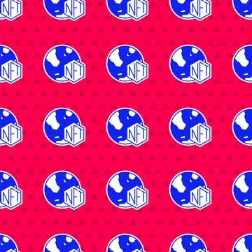 Blue NFT Digital crypto art icon isolated seamless pattern on red background Stock Illustration