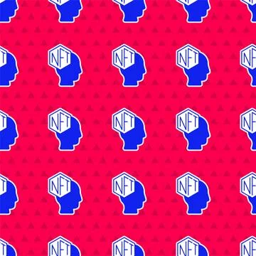 Blue NFT Digital crypto art icon isolated seamless pattern on red backgroun.. Stock Illustration