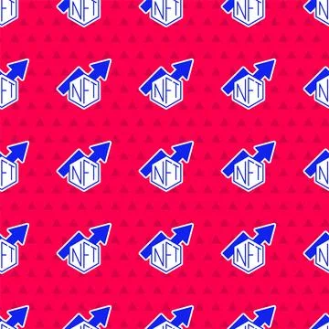 Blue NFT growth bar chart icon isolated seamless pattern on red background... 스톡 일러스트