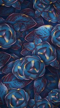 Blue Night Celestial Blooming Flower Vintage Wallpaper Portrait Stock Illustration