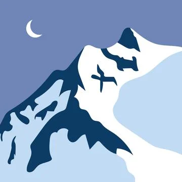 Blue Night Mountain Landscape in Flat Design with Moon and Stars Stock Illustration