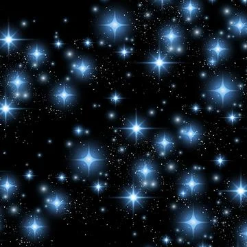 Blue night sky seamless pattern with glowing stars. Vector illustration. Stock Illustration