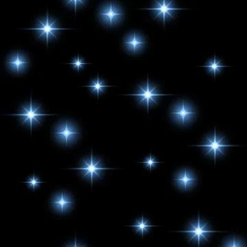 Blue night sky seamless pattern with glowing stars. Vector illustration. Stock Illustration