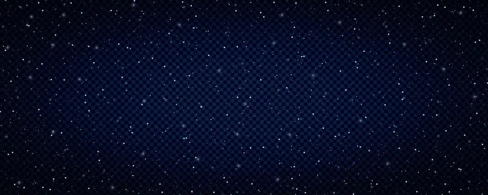 Blue night starry sky with clouds isolated on transparent background. Realistic Stock Illustration