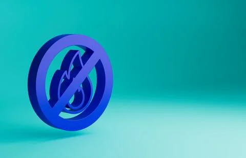 Blue No fire icon isolated on blue background. Fire prohibition and forbidden Stock Illustration
