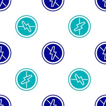 Blue No lightning icon isolated seamless pattern on white background. No elec 스톡 일러스트