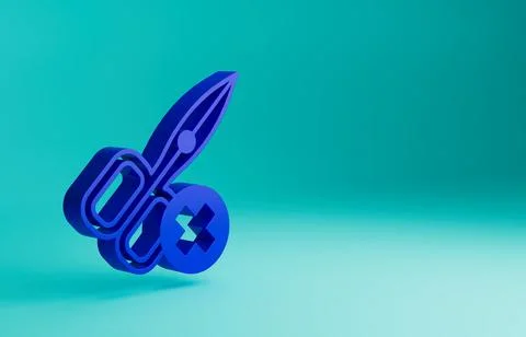 Blue No scissors icon isolated on blue background. Minimalism concept. 3D render Illustrazione stock