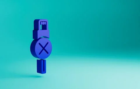 Blue No usb cable cord icon isolated on blue background. Connectors and sockets Stock Illustration