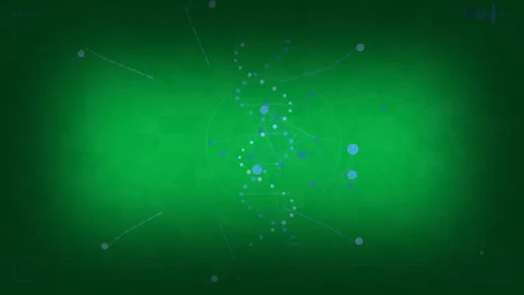 Blue node network forming on data feed growing linking mapping on pixelated band Stock Footage 333907503