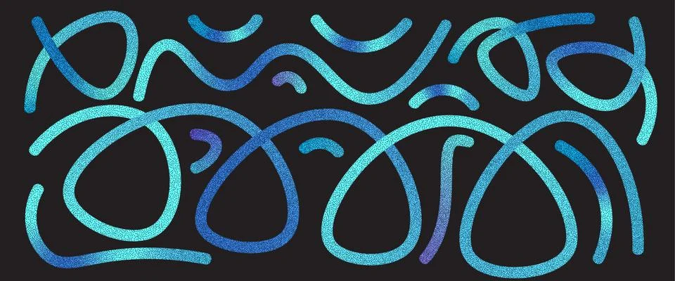 Blue noise gradient loop and squiggle lines set. Wavy neon grain abstract long イラスト素材