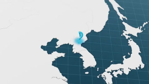 Blue North Korea 3d map with pointer pin surrounded with other countries in 動画素材 320047293