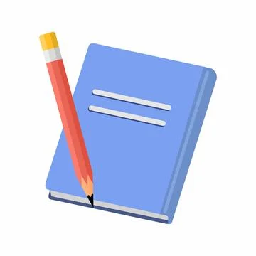 Blue Notebook and Red Pencil Vector Illustration on White. Writing vector i.. Illustrazione stock