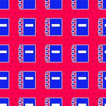 Blue Notebook icon isolated seamless pattern on red background. Spiral note.. 스톡 일러스트