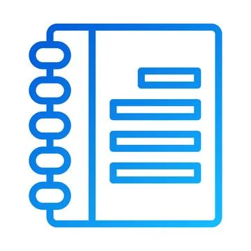Blue notebook icon with spring and text line outline Stock Illustration