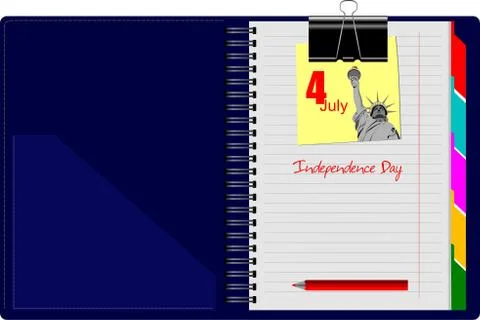 Blue Notebook open with clipped yellow none. Independence day. Vector illustr Stock Illustration