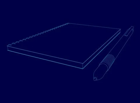 Blue notebook with a pen on top of it. The notebook is open to a page with a Stock Illustration