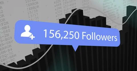 Blue notification bubble floating over digital bar chart, with user-plus icon Stock Illustration