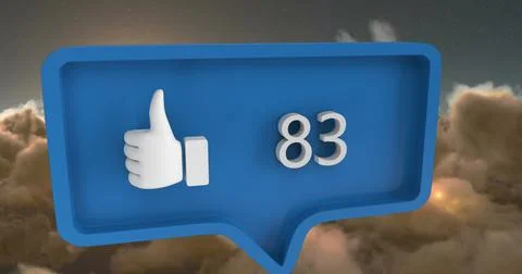 Blue notification icon with thumbs up and number 83 floating among clouds Illustrazione stock