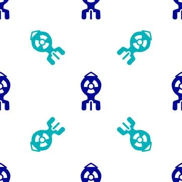 Blue Nuclear bomb icon isolated seamless pattern on white background. Rocke.. Illustrazione stock