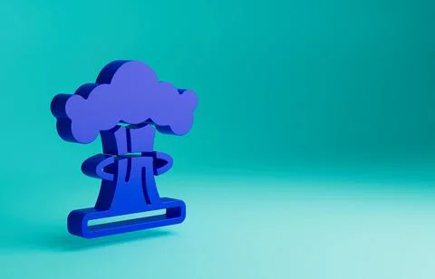 Blue Nuclear explosion icon isolated on blue background. Atomic bomb. Symbol of Illustrazione stock