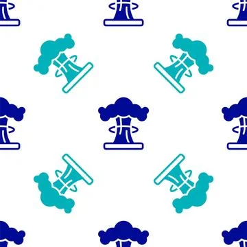 Blue Nuclear explosion icon isolated seamless pattern on white background. .. 스톡 일러스트