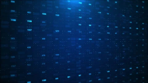 Blue number data matrix background floating digits, glowing panels, particles Stock Footage 333974661