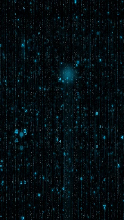 Blue number rain matrix background with falling digits, vertical data lines, and Stock Footage 340550405