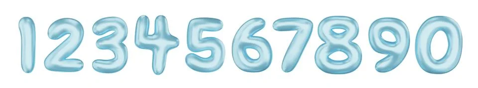 Blue numbers from 0 to 9. Set of bright spherical figures. Realistic 3d design Stock Illustration