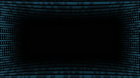 Blue numbers binary code on dark background with black space in middle screen Video stock 143905414
