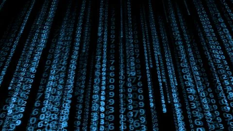 Blue numbers on a black background. Technology concept. Illustrazione stock