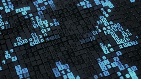 Blue numbers on cubes seamless loop 3D render animation Stock Footage 107100478