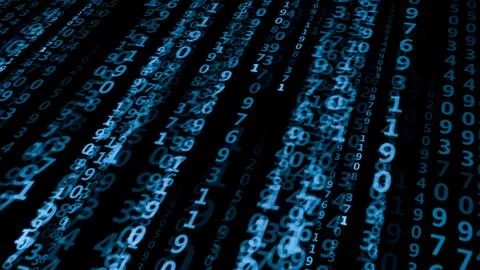 Blue numbers on a dark background. Artificial intelligence concept . Stock Illustration
