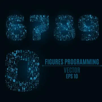 The blue numbers of the symbols and the programming elements. Numbers 6, 7,.. Stockillustratie